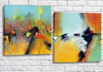 Модульные картины Abstraction canvas turquoise orange Abs10020 фото