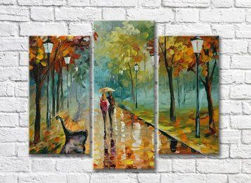 Aleea parcului cu felinare și un cuplu sub o umbrelă Sov6470 фото