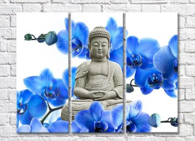 Статуя Будды среди веток синей орхидеи TSv5770 фото