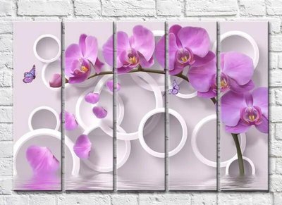 Poliptic Ramura de orhidee violet pe fundal de cercuri 3D7220 фото