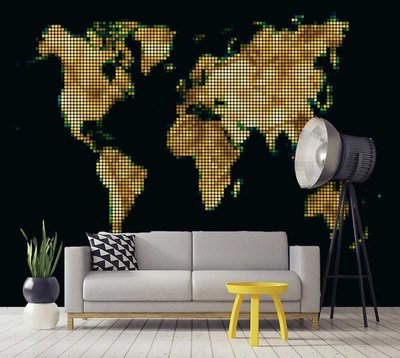 Harta lumii abstracte din pixeli galbeni pe fundal negru Abs1020 фото