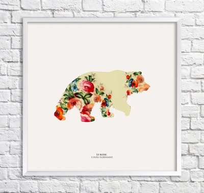 Постер Медведь. Цветочные узоры Min15940 фото