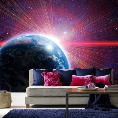 Fototapet Planeta pământ pe fundalul razelor cosmice roșii Kos2170 фото