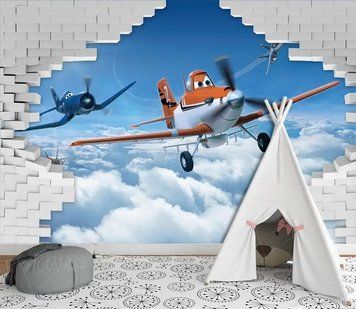 Fototapet - "Fototapet Dusty Poleypole și Skipper pe fundalul unui perete 3D de cărămidă" Det2321 фото