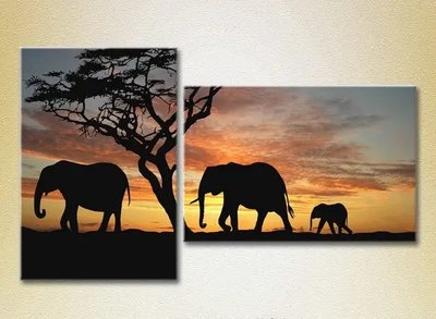 Модульные картины Слоны, закат в Африке ZHi8771 фото