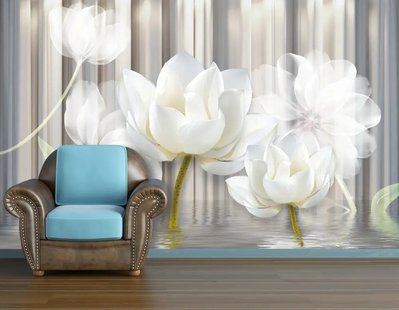 Фотообои Белые цветки лотоса на полосатом фоне 3D4671 фото