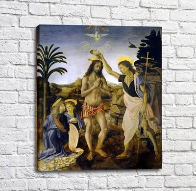 Картина Verrocchio, Leonardo da Vinci Baptism of Christ Leo14172 фото