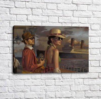 Постер Мужчина и женщина в очках на фоне Титаника Put17253 фото