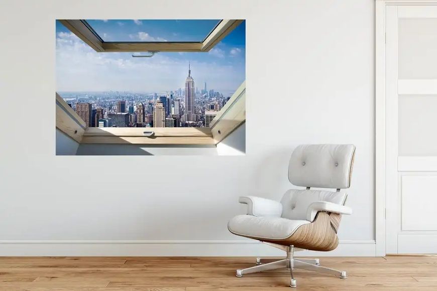 Наклейка на стену, 3D-окно с видом на Нью-Йорк W10 фото