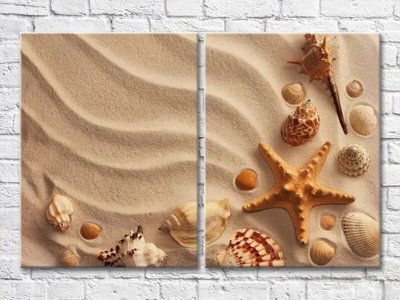 Diptic Scoici și stele de mare pe nisip Mor8223 фото