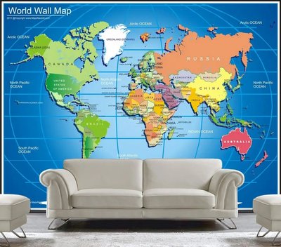 Разноцветные континеты карты мира на синем фоне глобуса Sov1073 фото