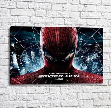 Poster Spiderman pe fundalul p&acirc;nzei de păianjen și al orașului de noapte Mul16644 фото