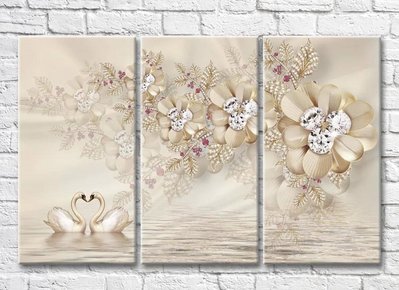 Триптих Цветы из драгоценных камней и лебеди 3D7924 фото