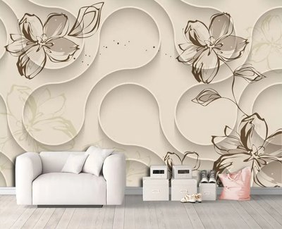 Коричневые цветы на бежефом фоне,3D Абстракция 3D4674 фото