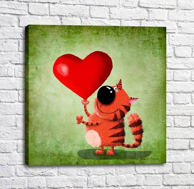 Постер Рыжий кот с красным сердцем Kot16999 фото
