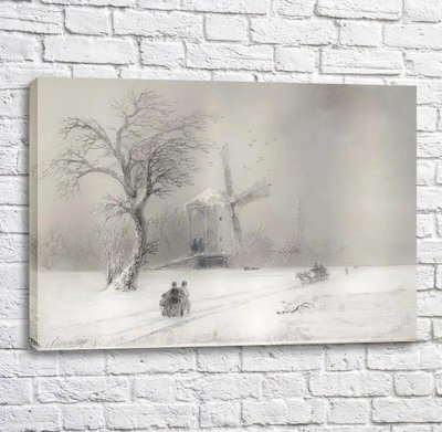 Картина Зимний пейзаж с мельницей Ayv13425 фото