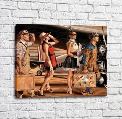 Постер Летчики и девушки на фоне самолета, Перегрин Хиткот Put17256 фото