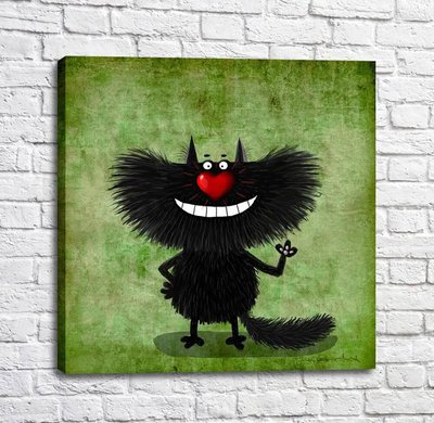 Постер Черный кот с улыбкой и красным сердцем вместо носа Kot17000 фото