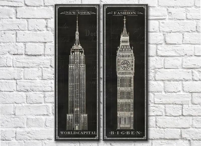 Dipticul Big Ben și Empire State Building pe fundal negru Ret8125 фото