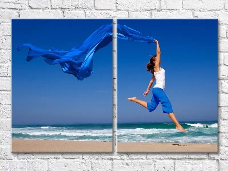 Диптих Девушка с синим шарфом на пляже Mor8175 фото