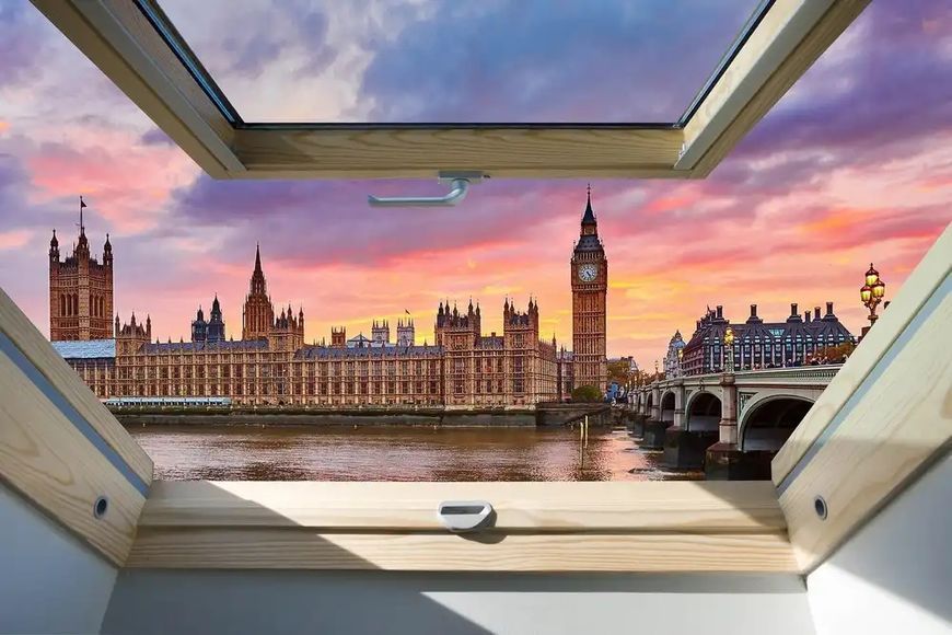 Autocolant de perete, fereastră 3D cu vedere la Londra W07 фото