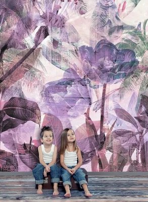 Tapet de designer Colaj de plante și flori în nuanțe de violet Flo5376 фото