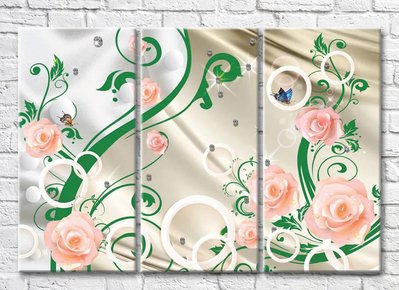 Триптих Розовые розы и круги 3D7926 фото