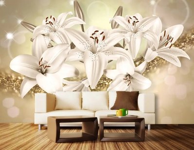 Fototapete monochrome lily flower gold background 3D5026 фото