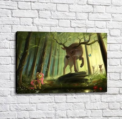 Poster Micul ponei și căprioare în pădurea cu zâne Mul16296 фото