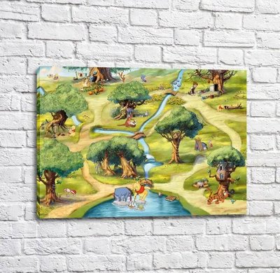 Poster Winnie the Pooh și prietenii lui pe râu pe fundalul copacilor Mul16246 фото