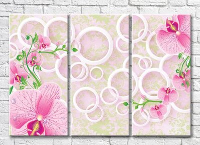 Триптих Розовые орхидеи на узорчатом фоне 3D7927 фото