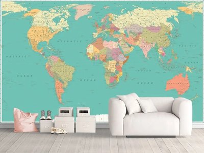 Разноцветная карта мира на светло изумрудном фоне Sov1077 фото