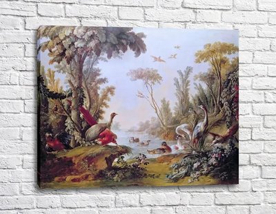Картина Озеро с гусями, аистами, попугаями и цаплями (Панно из салона Жиля Демарто) Fra11292 фото