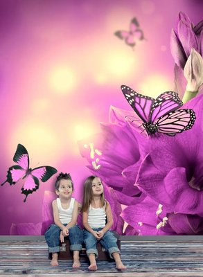 Фотообои Фиолетовые бабочки на фоне фиолетовых лилий TSv4378 фото