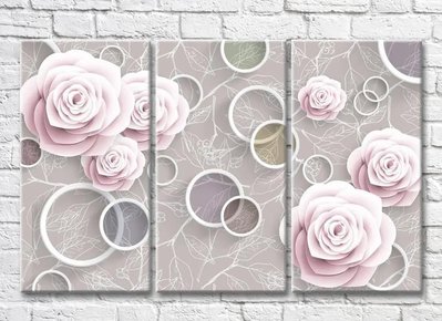 Триптих Розовые бутоны роз на сером фоне 3D7928 фото