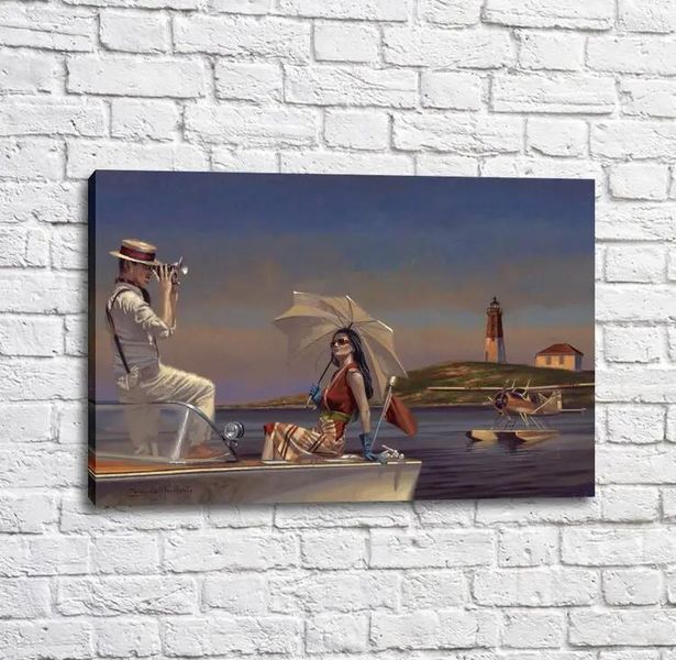 Постер Девушка и фотограф на лодке, Перегрин Хиткот Put17362 фото