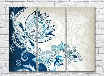 Triptic Flori albastre cu modele, grafică TSv8079 фото