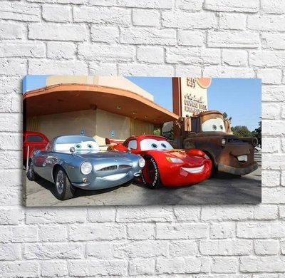 Poster McQueen, Mater și Doc Hudson în fața restaurantului Mul16299 фото