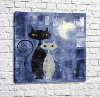 Poster Câteva pisici pe un fundal abstract al unei nopți luminate de lună Kot17057 фото