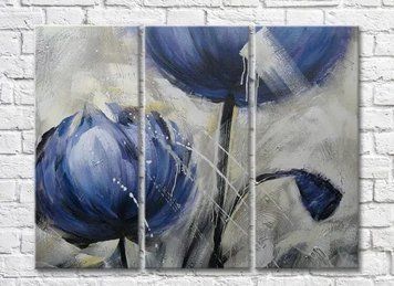 Triptic Pictură &icirc;n ulei cu maci albaștri TSv8080 фото