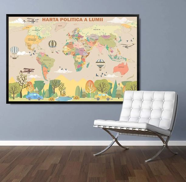 Harta politica a lumii cu avioane si Carmobile, p u copii, bej Kar14677 фото