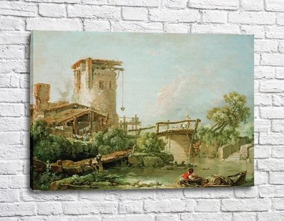 Pictură Peisaj cu un turn și un pod Fra11281 фото