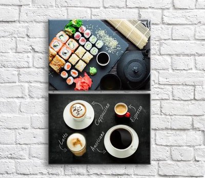 Картина Суши и кофе на черном фоне, диптих Eda9131 фото