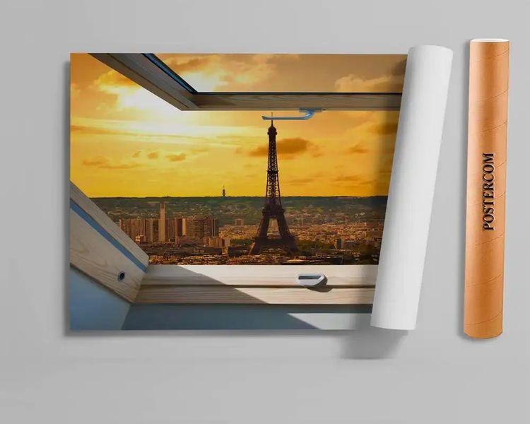 Наклейка на стену, 3Д окно с видом на Париж W01 фото