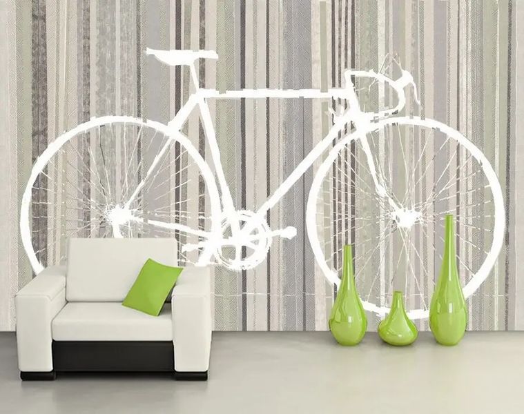 Фотообои Белый велосипед на зеленом полосатом фоне Ret5381 фото