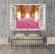 Autocolant de perete, fereastră 3D cu vedere la alee cu flori roz W101 фото 2