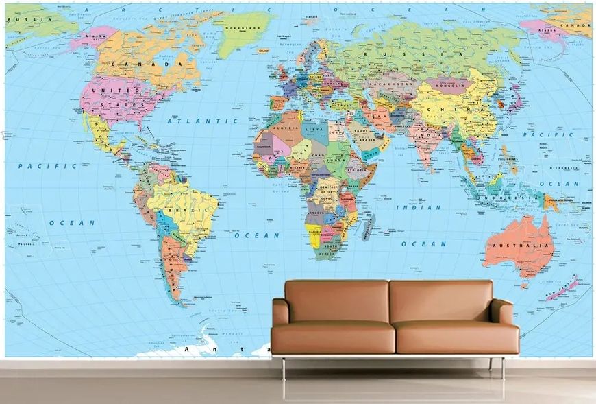 Политическая карта мира с меридианами Sov1081 фото
