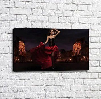 Poster Fată &icirc;ntr-o rochie roșie pe fundalul arhitecturii, flamenco Tan19227 фото