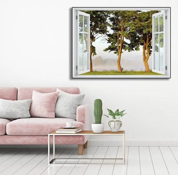 Наклейка на стену, Окно с видом на три дерева W100 фото