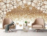 Фотообои - "Бежевая бижутерия и жемчужины на фоне позолоты" 3D4633 фото